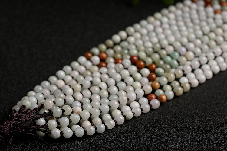 Natural three-color jadeite A-grade round beads 6mm woven necklace rope, three-color round bead pendant rope, jadeite bead chain pic 4