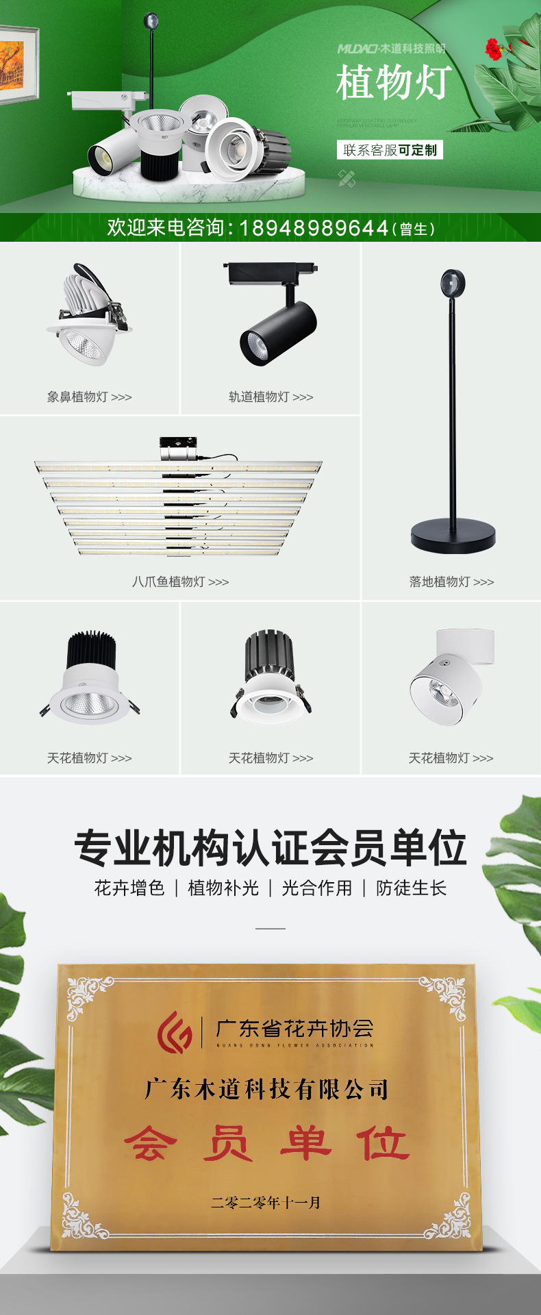 落地式室内多肉花卉LED生长灯 绿植物墙盆栽COB全光谱植物补光灯详情1