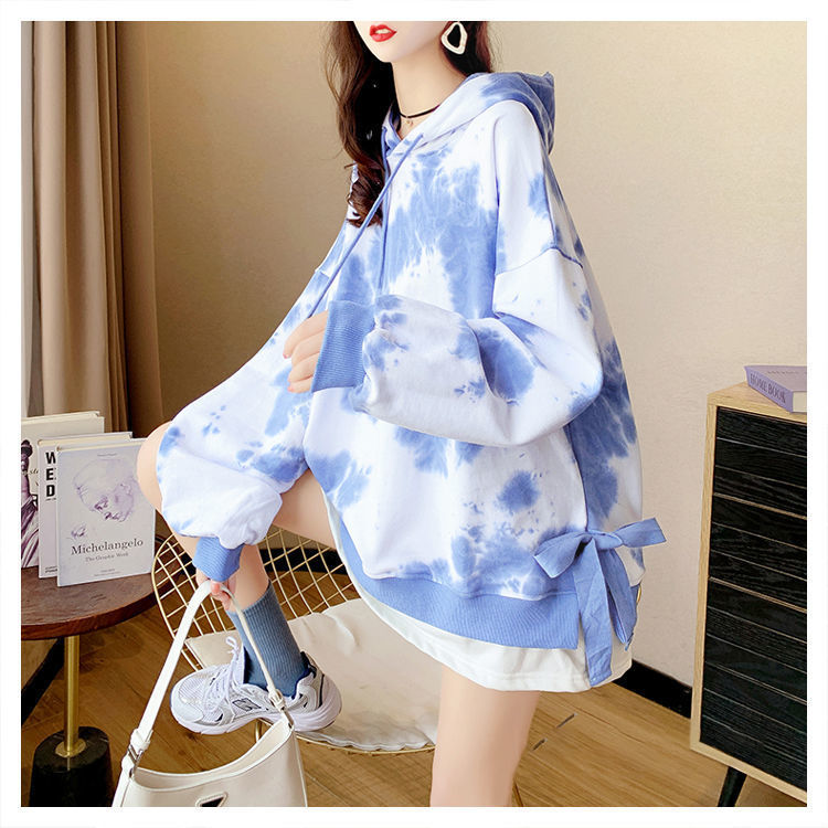 扎染渐变蓝色假两件卫衣女新春秋设计感小众韩版宽松薄款上衣详情4