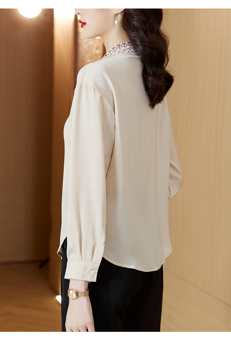 实拍年轻妈妈秋装新款高档仿真丝衬衫中年女装长袖上衣中老年小衫详情11