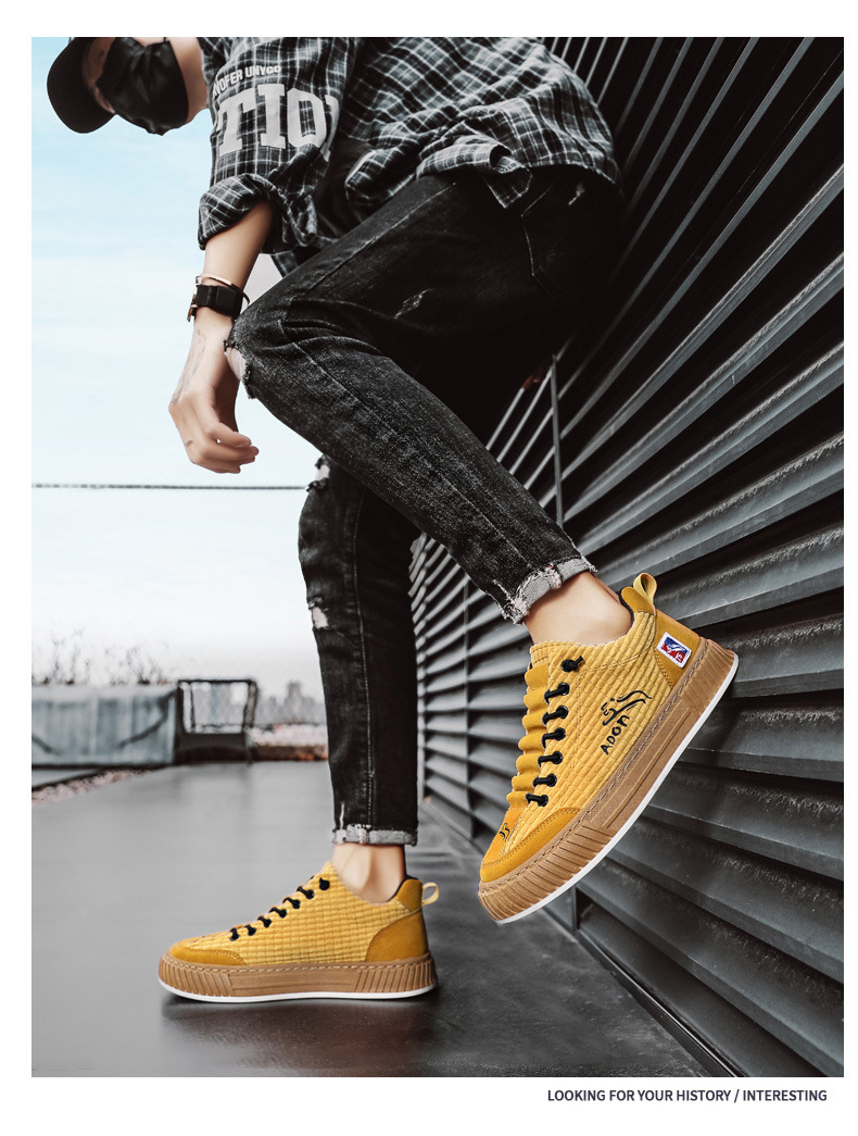 男鞋秋季2023新款灯芯绒平板鞋百搭一脚蹬高档帆布鞋软底运动潮鞋详情14