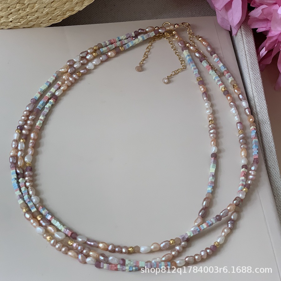 Dreamy pinkish-purple aurora silver pearl necklace, mini irregular Baroque-style light luxury necklace, niche pic 17