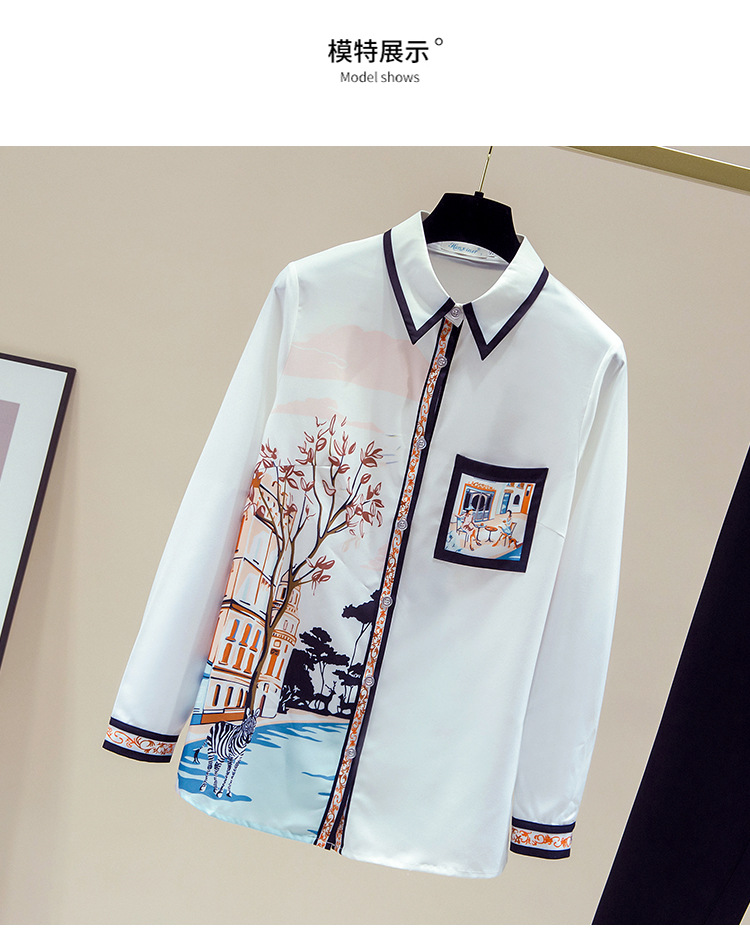 This is a new autumn printed shirt for women, featuring a French long-sleeved style and a loose, slimming look pic 8