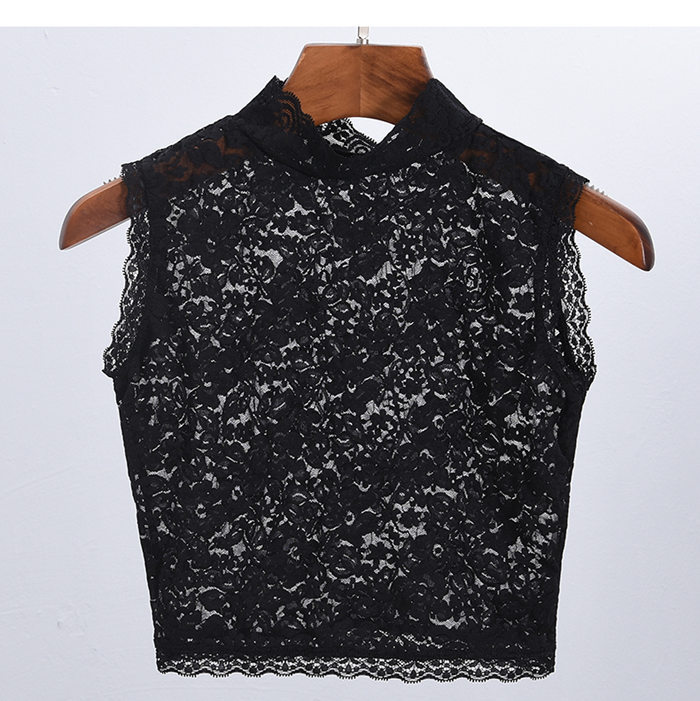 Lace high-neck false collar, versatile for children, stand-up collar base, decorative collar, sleeveless base, lace blouse, short style, sexy and transparent pic 13