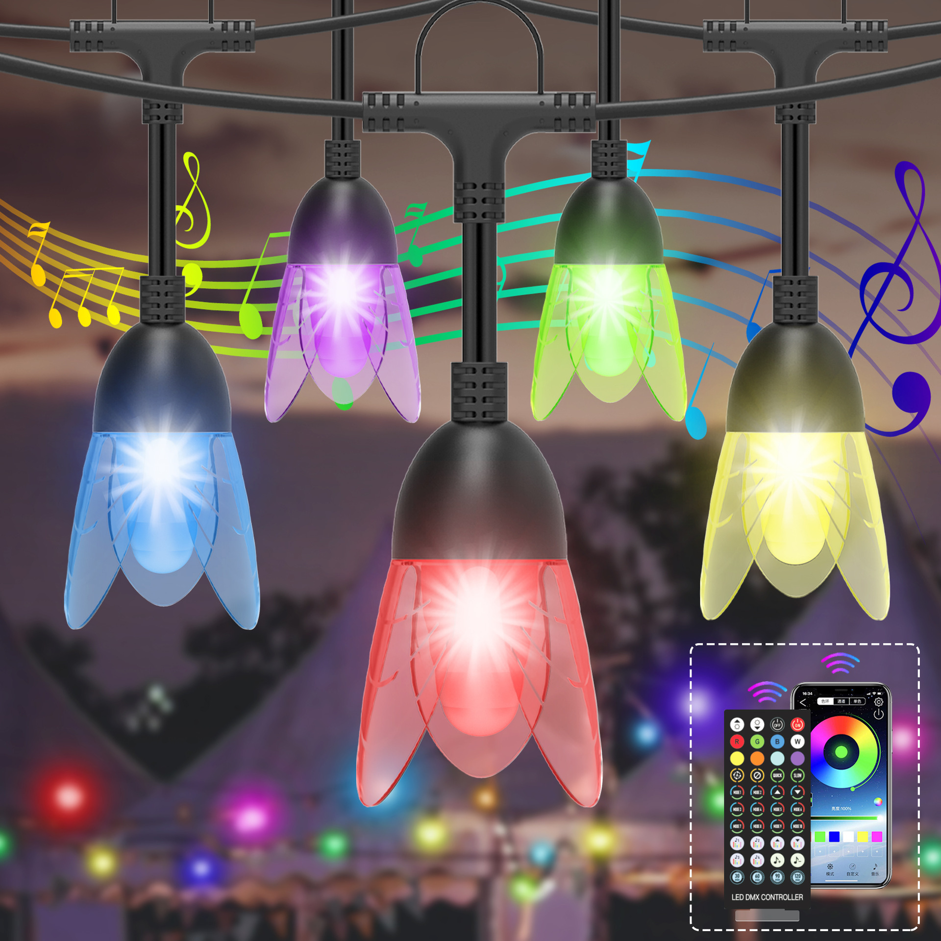 RGB color fantasma LED light string 5V control remoto APP de control de la decoración de las vacaciones de navidad LED light string gran cantidad de superior pic 2