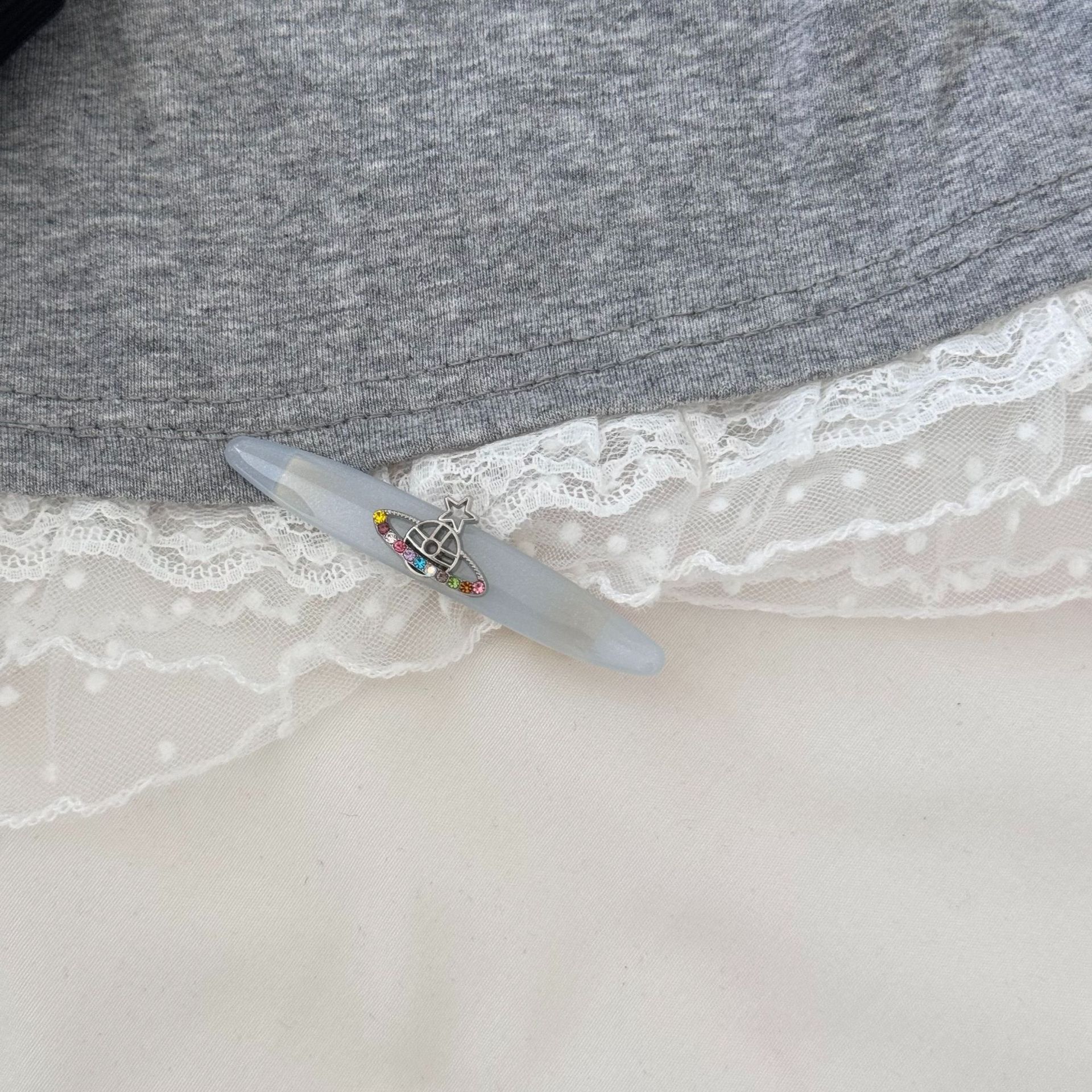 夏日甜酷雾色灰蓝合金星球土星发夹高级感时尚发饰边夹侧边刘海夹详情10