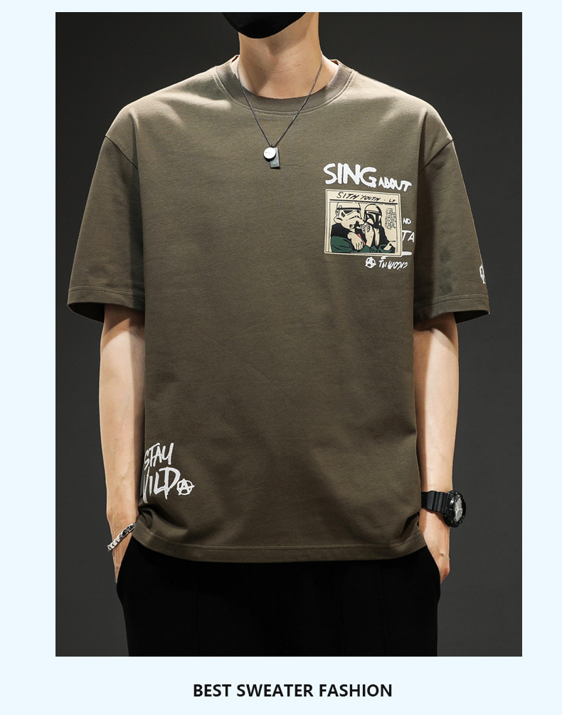 Summer short-sleeved T-shirt for men, a trendy brand, off-the-shoulder breathable casual thin half-sleeve T-shirt, round-neck five-quarter sleeve T-shirt for men pic 17