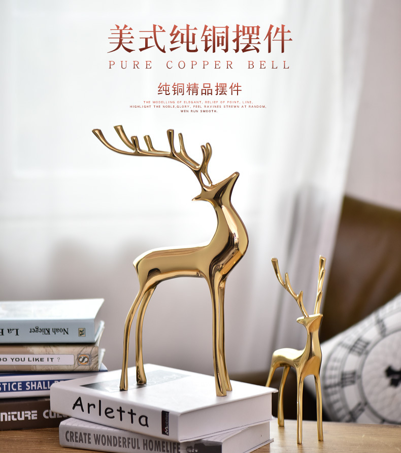 Pure copper deer living room ornaments, American-style light luxury and simple European-style model room, copper entrance hall, housewarming gifts, craft decorations pic 2