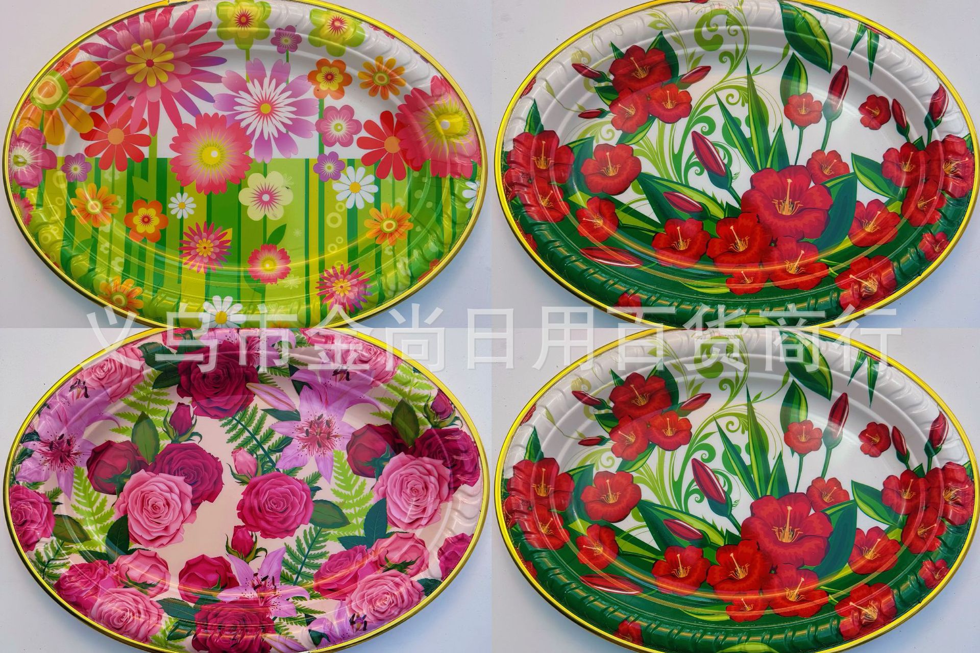 Factory direct sales of new oval-shaped fruit platter with gold edge, butterfly Love Flower, flowing gold marble pattern flower paper fruit platter pic 5