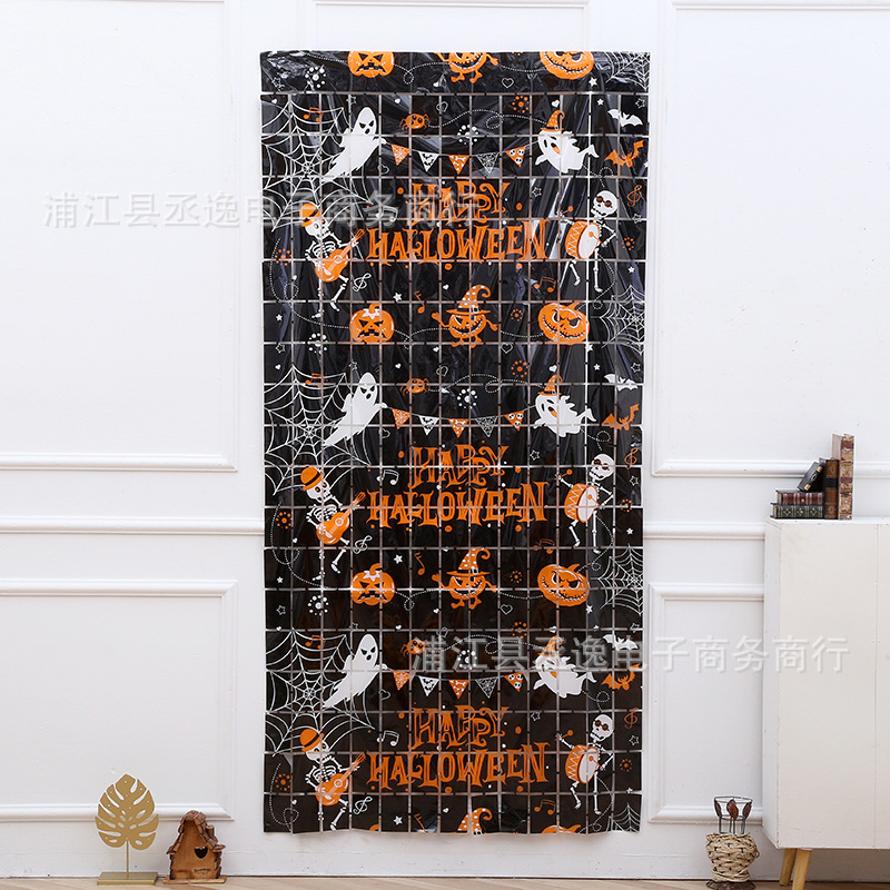 跨境新款万圣节南瓜幽灵骷髅城堡方块雨丝帘派对气氛布置装饰用品详情3