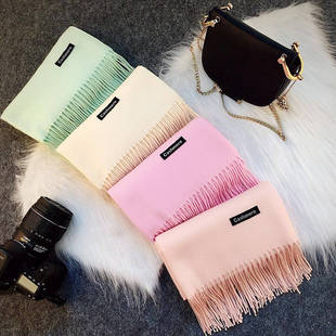 韩版秋冬季加厚女士格子围巾长款保暖仿羊绒流苏围巾披肩厂家批发详情2