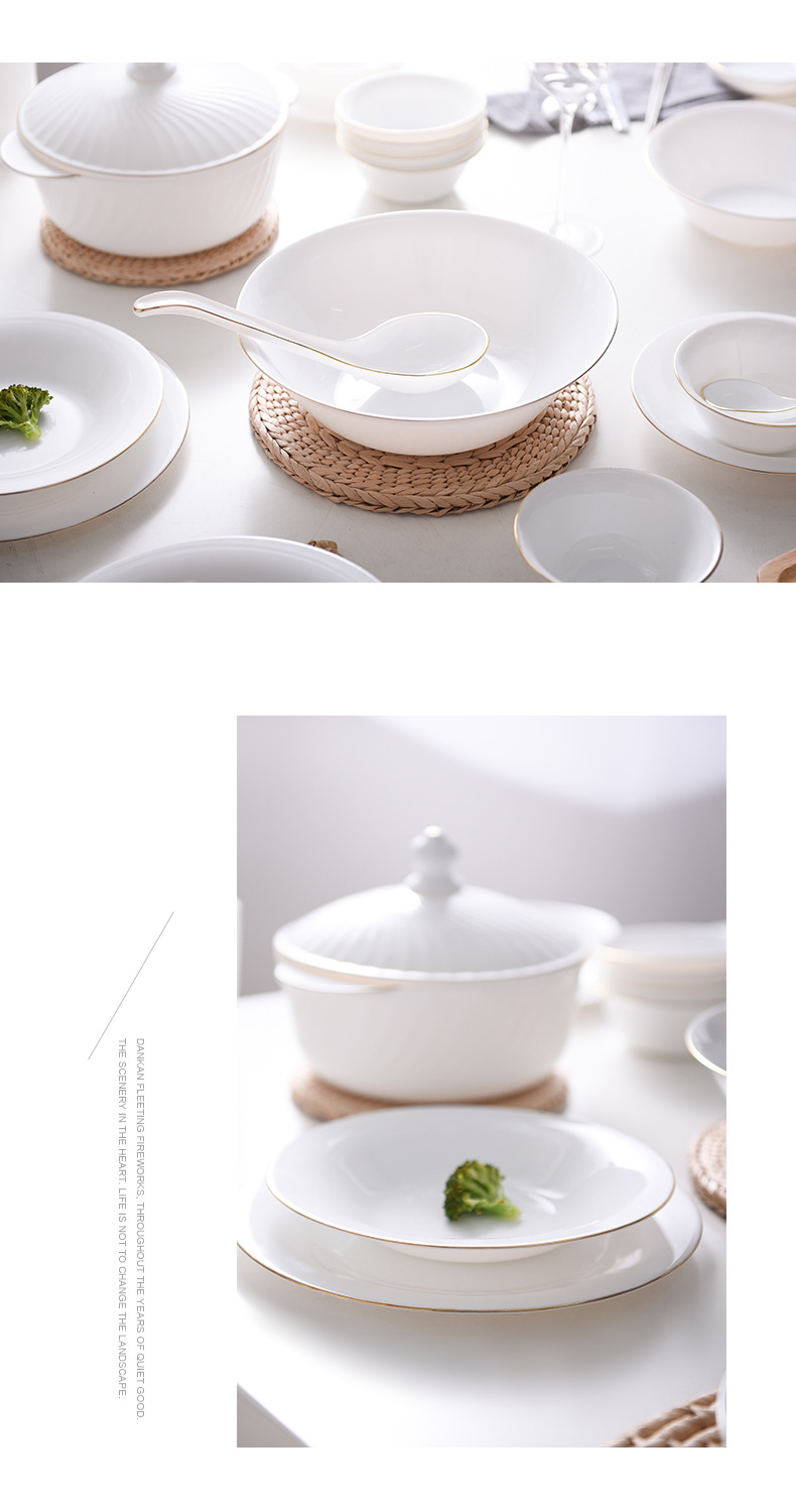 Opal Glassware, a white, gold-rimmed, jade-porcelain, flanged bowl, plate, soup bowl, noodle bowl and salad bowl pic 10