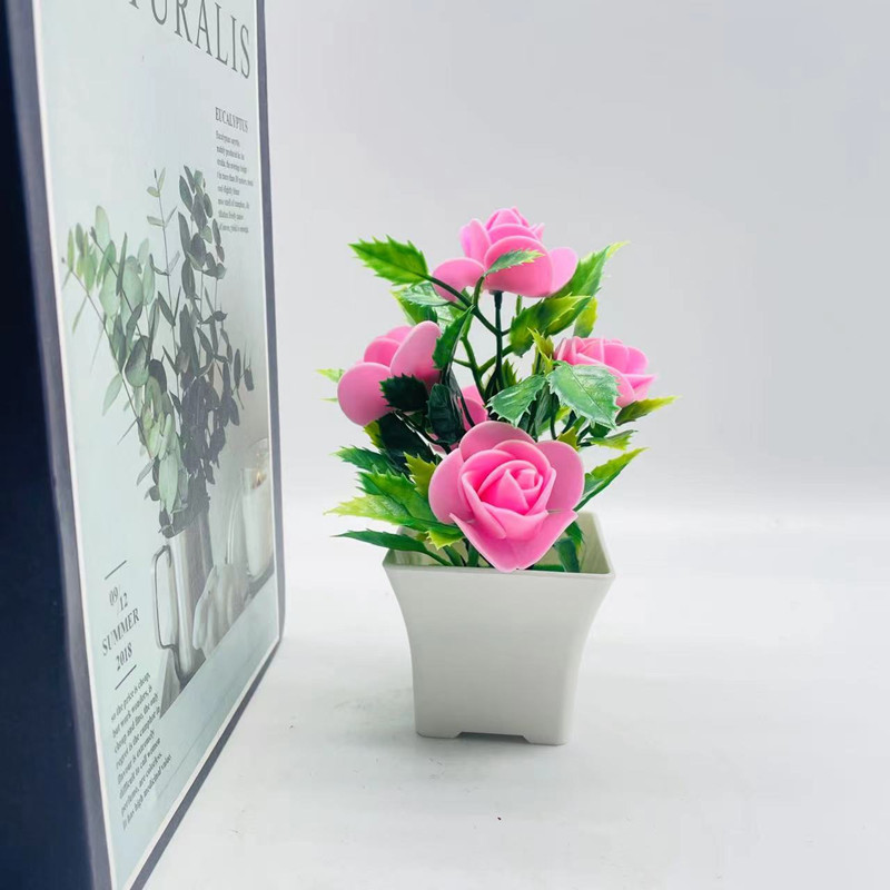 仿真盆栽假花盆景仿真绿植泡沫玫瑰花5朵泡沫花批发人造花摆件详情12