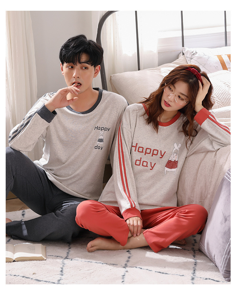 品牌情侣睡衣女长袖纯棉冬季新款韩版男士大码秋冬全棉家居服套装详情59