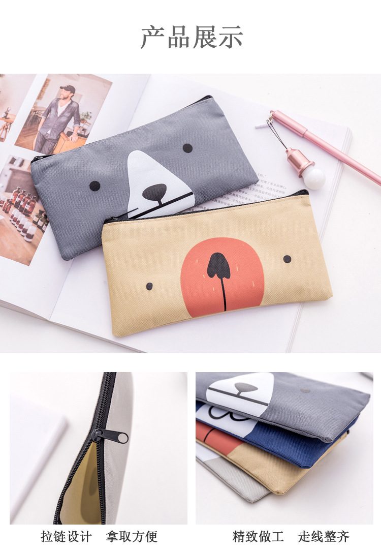 Bolsa de lápiz de lona de dibujos animados creativa tela de oxford de alta calidad bolsa de papelería simple papelería estudiantil bolsa de pluma de plomo venta directa de fábrica pic 5