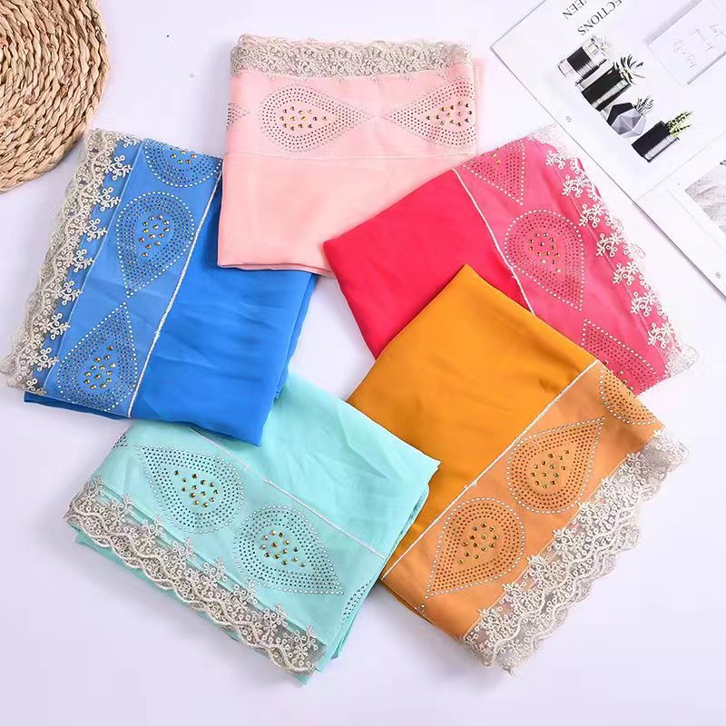 跨境中东阿拉伯新品头巾珍珠雪纺拼接蕾丝花边精品围巾爱心滴水钻详情10