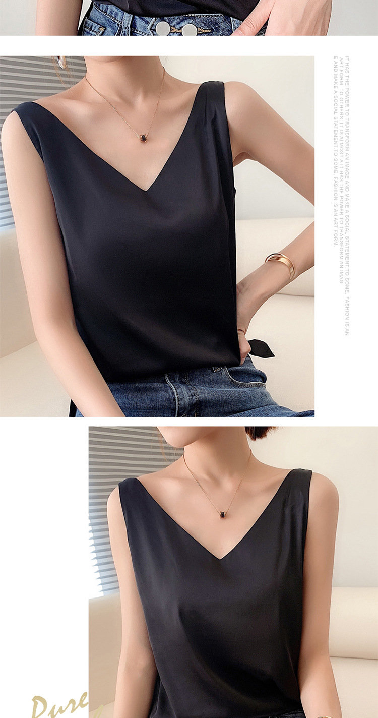 Chaleco halter mujer verano cuello V traje interior y exterior chaleco de seda polainas blancas satén morera seda halter mujer pic 19