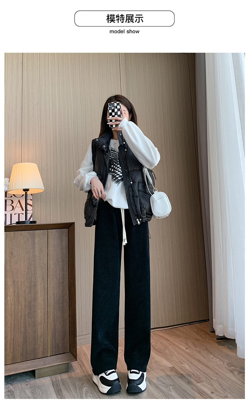 秋冬新款欧棉绒阔腿裤女高腰显瘦宽松抽绳百搭直筒垂感口袋休闲裤详情13