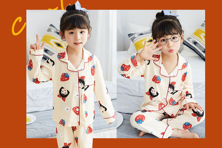 儿童睡衣女孩针织棉春秋冬开衫翻领长袖外贸男工厂宝宝家居服套装详情60