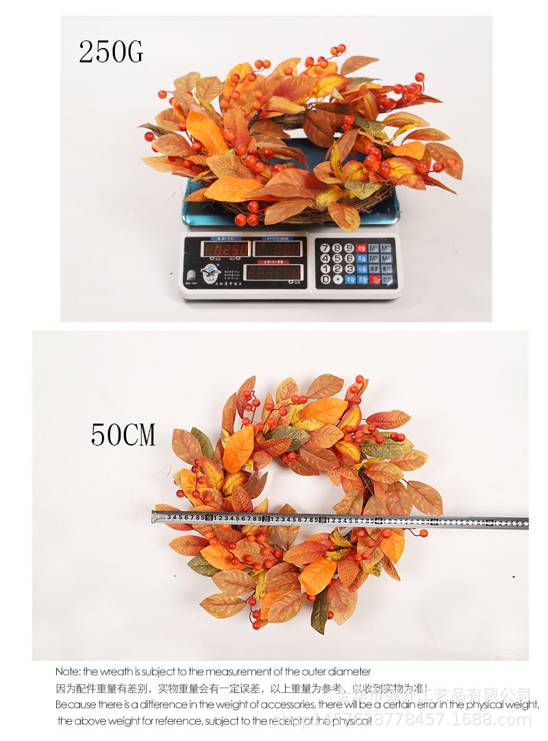 Cross-border e-commerce Halloween decoration Amazon Autumn Color Gratitude Harvest Festival Magnolia Leaves, maple leaves, berries, vine rings and garlands pic 3