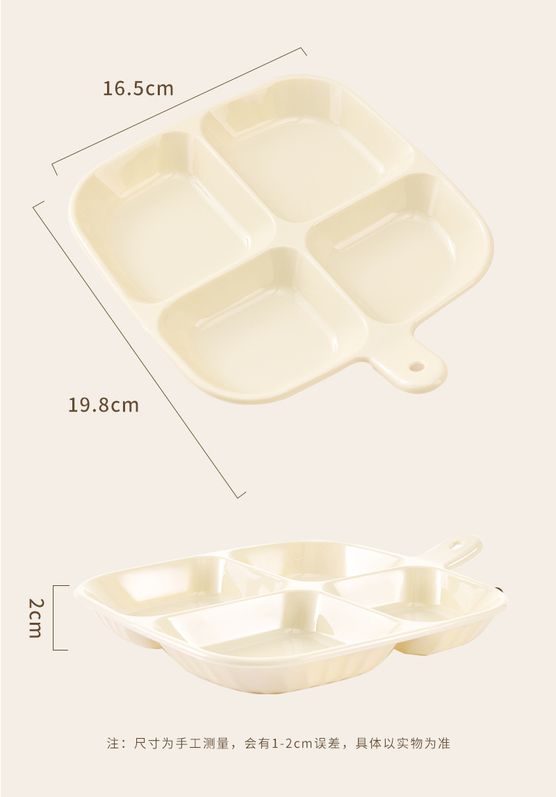 A household compartments serving plate with ingredients such as chopped scallions, ginger and garlic, a storage plate, kitchen utensils, a bone-spitting plate and a vinegar dish, multi-purpose pic 16