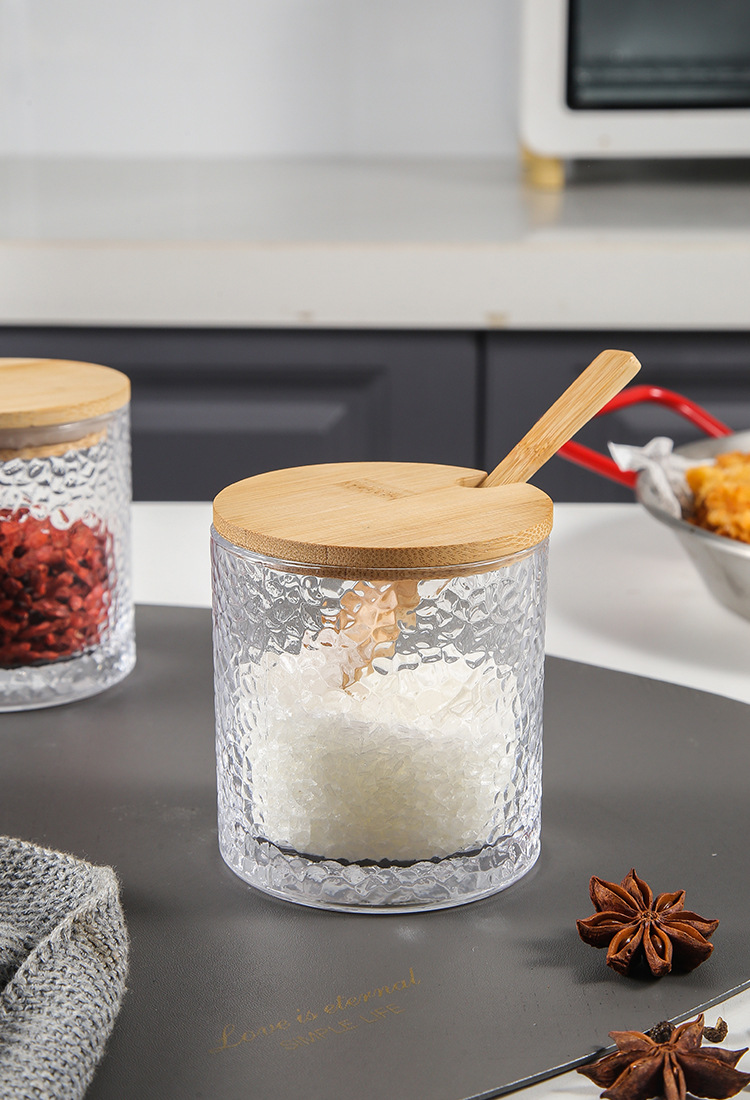 Green Classic Japanese Hammer patterned glass sealed Jar, Creative bamboo and wood tea jar, seasoning jar, storage jar, Kitchenware pic 21