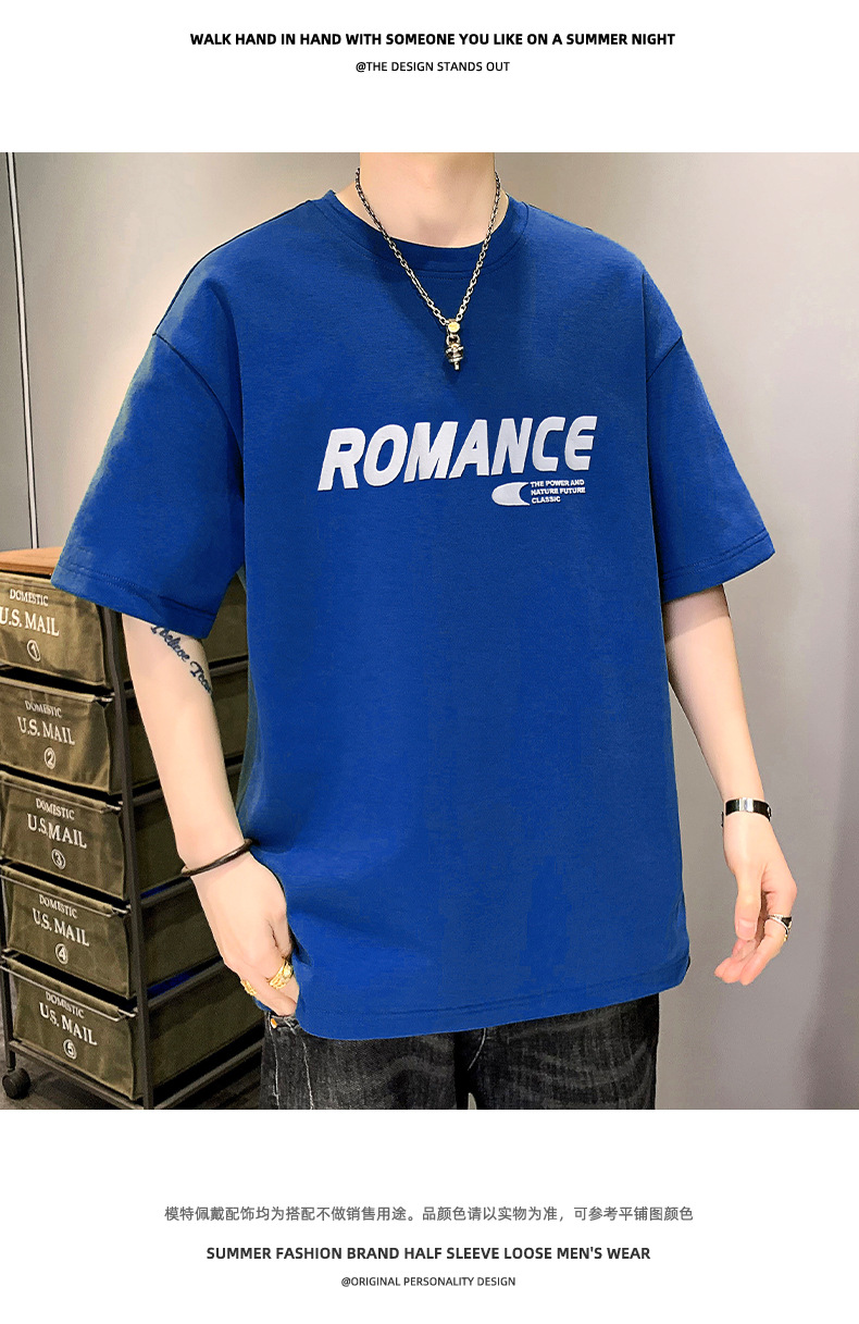 男士短袖t恤男潮流圆领上衣服宽松T恤男字母休闲体恤半袖夏季男装详情18