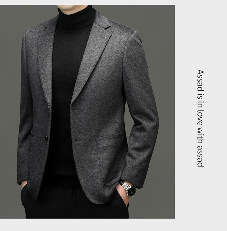 羊毛羊绒西服男高档商务休闲时尚桑蚕丝西装英伦秋冬厚款外套男装详情41