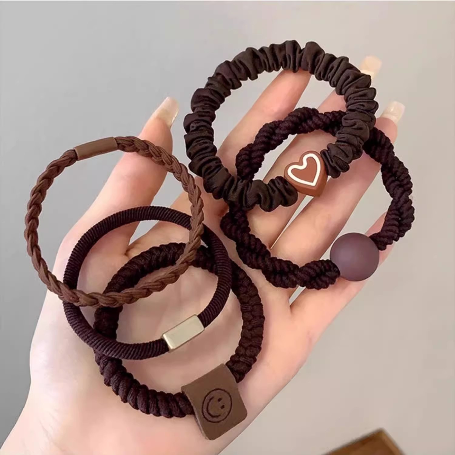 高级感发绳女2025新款高弹力耐用皮筋咖色扎头发圈简约高马尾头绳详情48