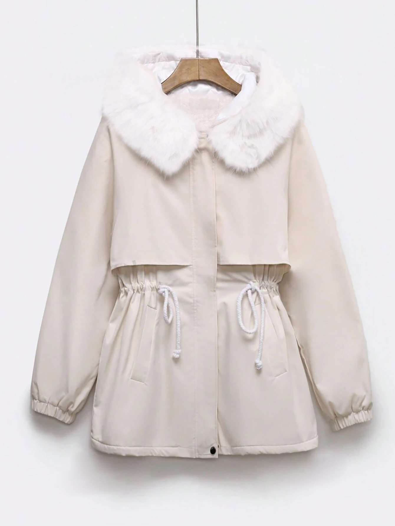 Europa y los Estados Unidos cross border mujeres otoño invierno parka, manga larga color sólido grip up capucha chaqueta abrigo, bolsillo con cremallera pic 4