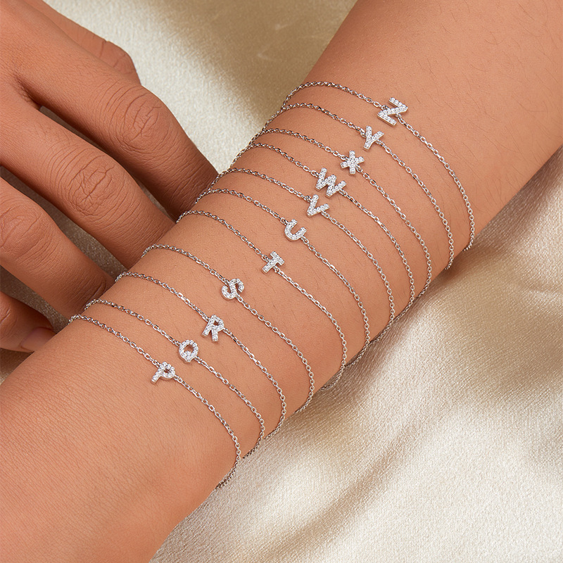 925 sterling silver bracelet with 26 letters set with zircon, a niche, light luxury and high-end style, an ins sterling silver bracelet, a cross-border bestseller accessory pic 5