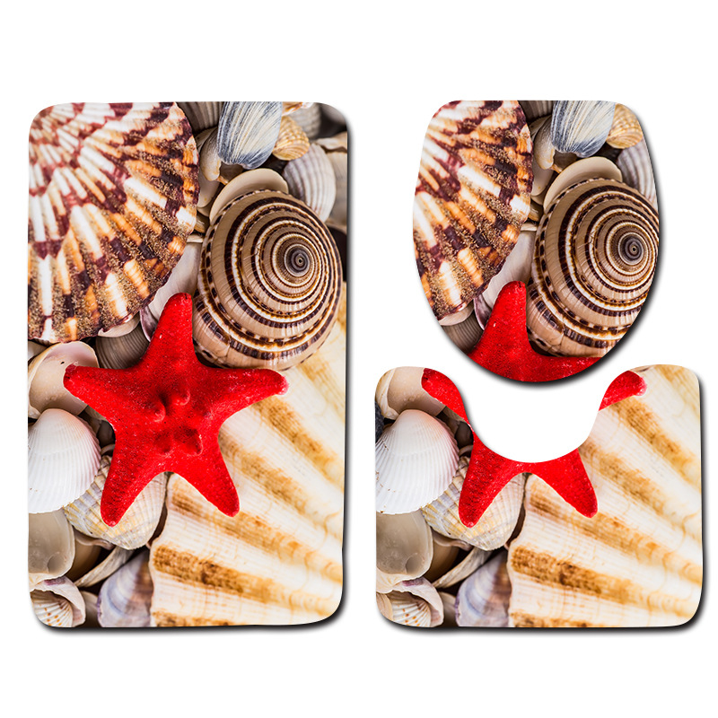 Beach series toilet floor mat three-piece set, bathroom three-piece set, carpet door mat, ebay cross-border Amazon current stock pic 7