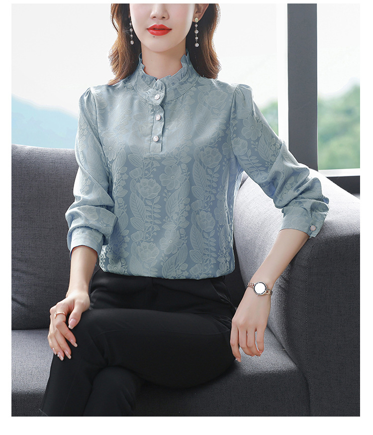 2023年春装正品真丝衬衫女设计感小众法式立领桑蚕丝女士衬衣上衣详情19