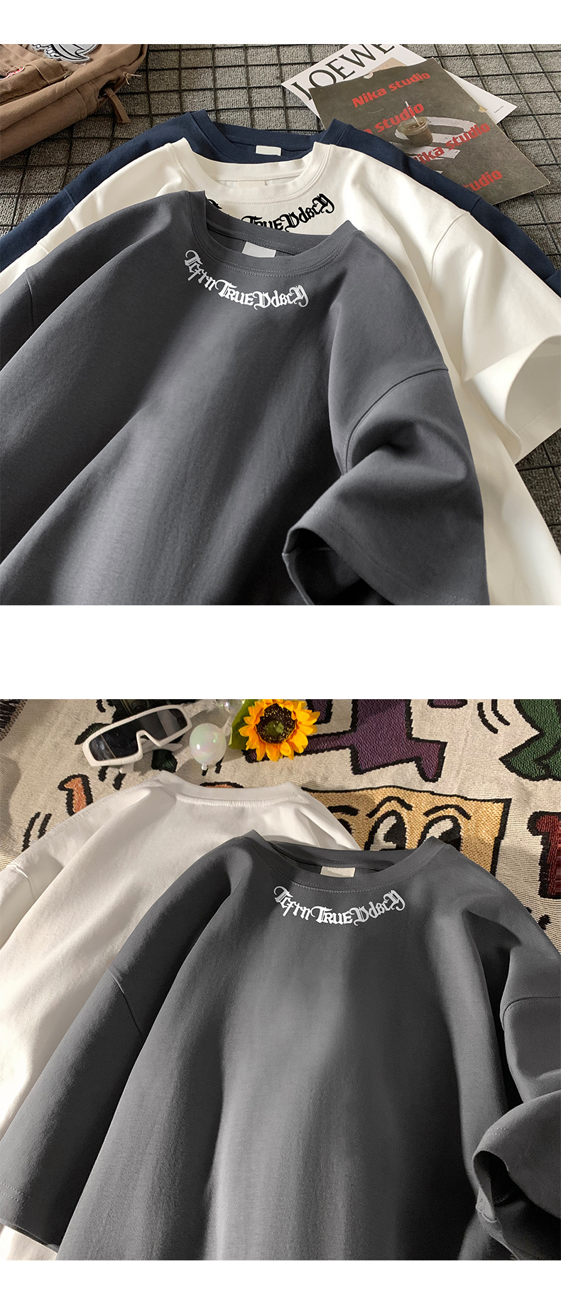 字母印花纯棉重磅短袖T恤男夏季潮牌ins半袖打底衣服港风宽松体恤详情14