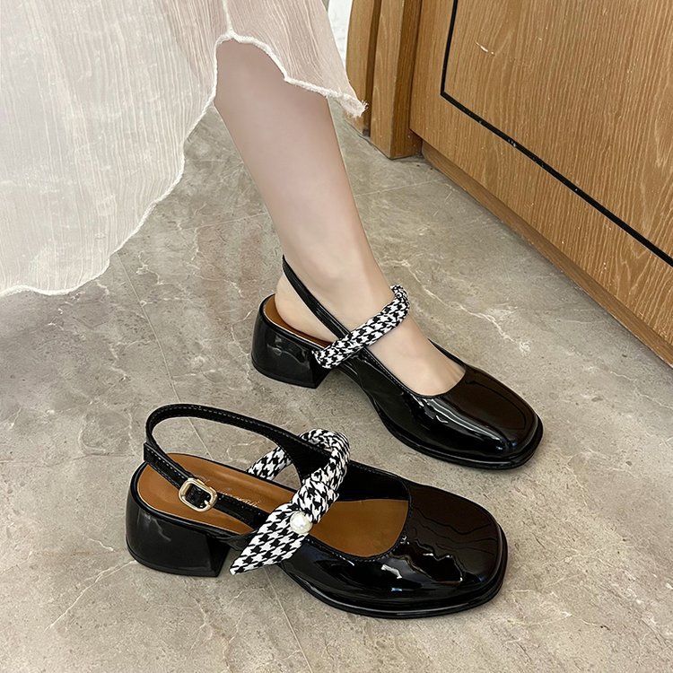 网红玛丽珍高跟女2024夏新款方头一字带后空粗跟仙女风包头凉鞋女详情7