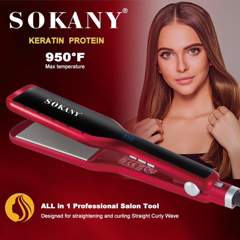 Cross-border SOKANY986 splint with built-in bangs, curly hair, and ceramic dual-purpose hair straightener for both curling and straightening pic 9