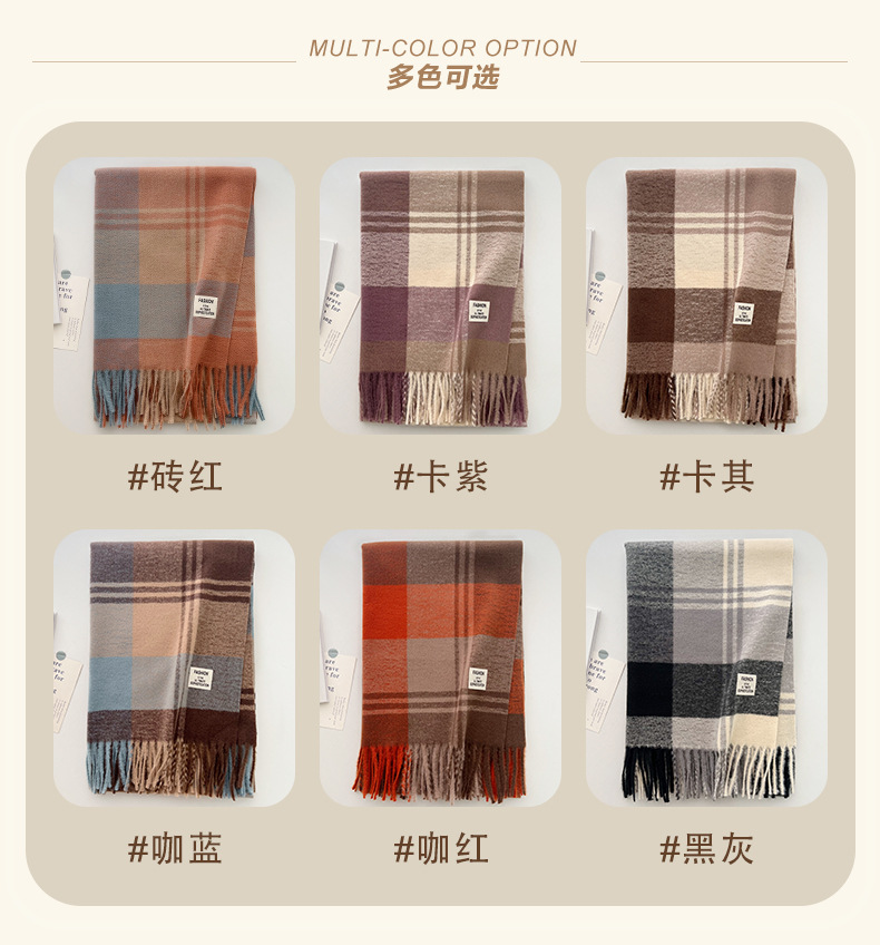 Wholesale of new autumn/Winter 2024 faux cashmere scarves for women, thick and warm outerwear with shawls, and simple student checkered scarves pic 9