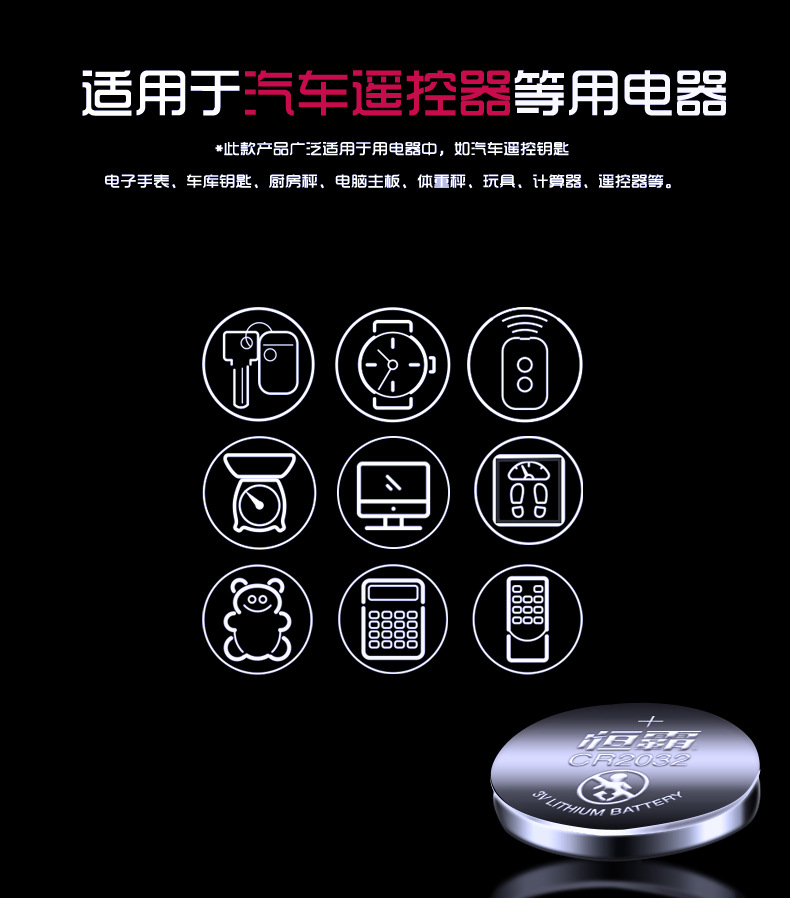 Hengba CR2032, CR2025, CR2016 card-mounted button battery car key battery CR battery pic 10