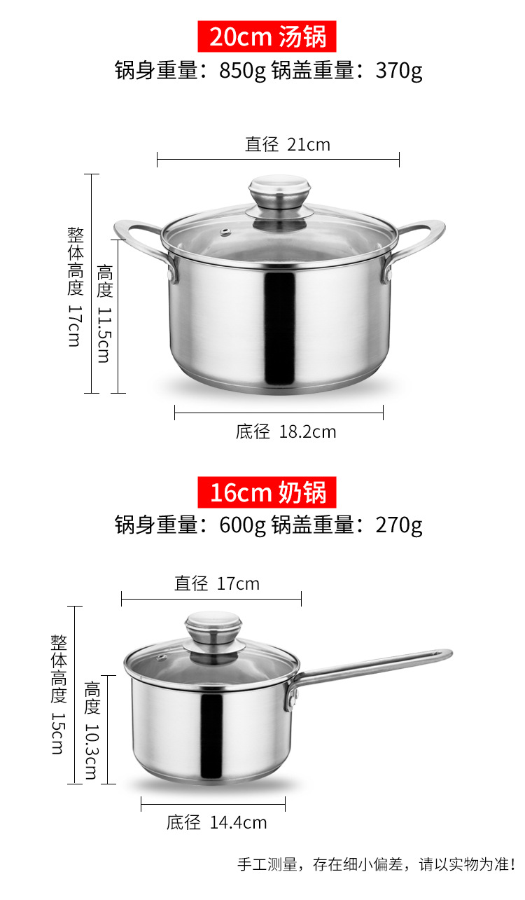 Gift set: 304 stainless steel three-piece cookware 16+20+24cm kitchen daily-use cookware combination set pic 10