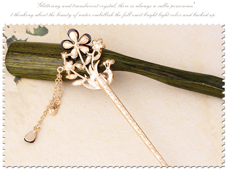 时尚民族风合金镶钻发簪 滴油复古蝴蝶型孔雀簪子女式流苏步摇发饰批发007详情29