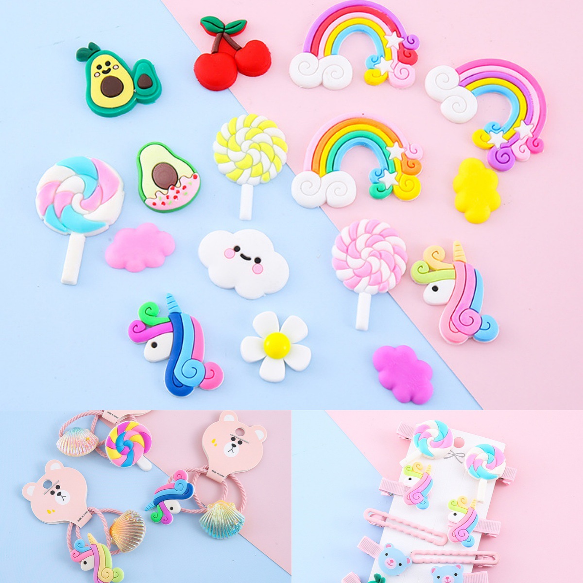 透明糖果色树脂立体小熊爱心彩虹DIY手机壳发夹手作饰品配件批货详情4