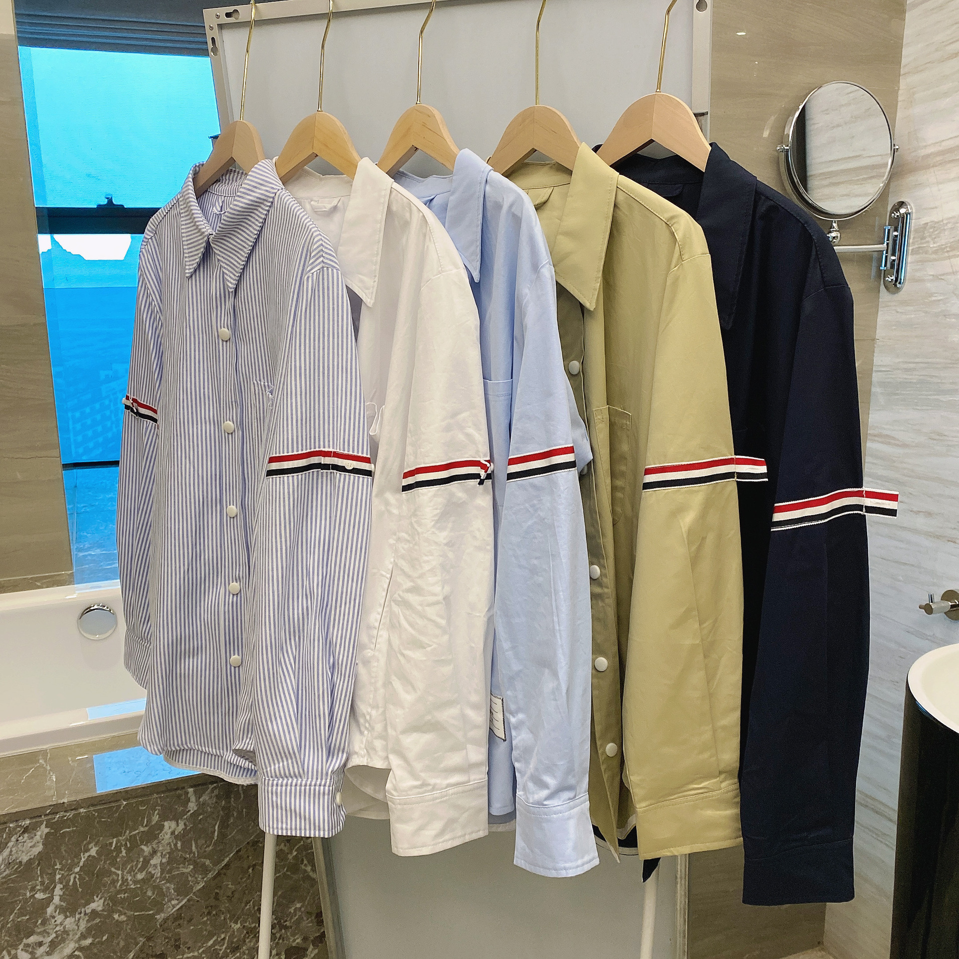 TB casual trendy brand poplin slim-fit solid white shirts for men and women, Oxford fabric shirts for women with long sleeves pic 101