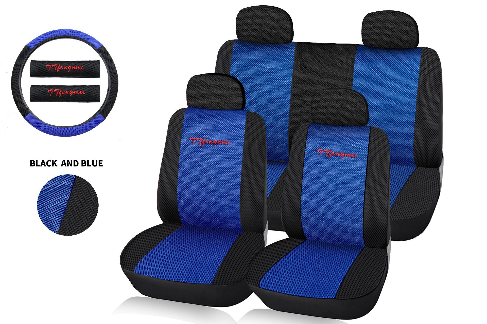 Cross-border car seat cover, 11-piece set, full seat cushion, breathable sandwich mesh fabric, suitable for all five seats in the vehicle throughout the four seasons pic 3