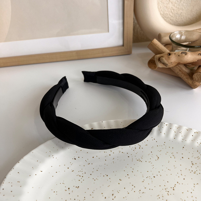 French elegant black hairband, sweet pearl braided hairpin, knitted height-increasing headband, wide-edge hairpin for women pic 34