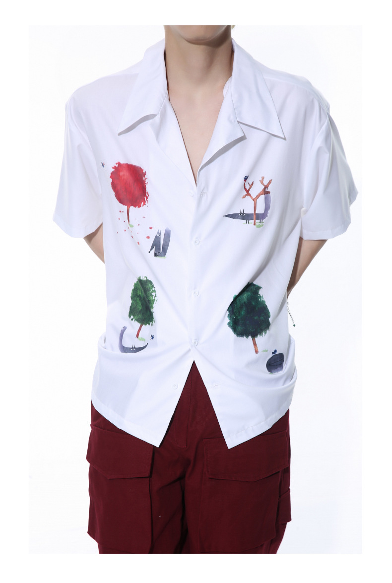 MTLCLOTHES男装|2024春款新品 韩版ootd卡通印花翻领短袖休闲衬衫详情14