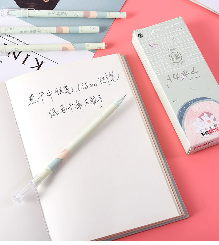 Wholesale of boxed cartoon gel pens, student writing and problem-solving ballpoint pens, 0.5mm black cap signature pens pic 13