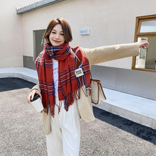 韩版秋冬季加厚女士格子围巾长款保暖仿羊绒流苏围巾披肩厂家批发详情38