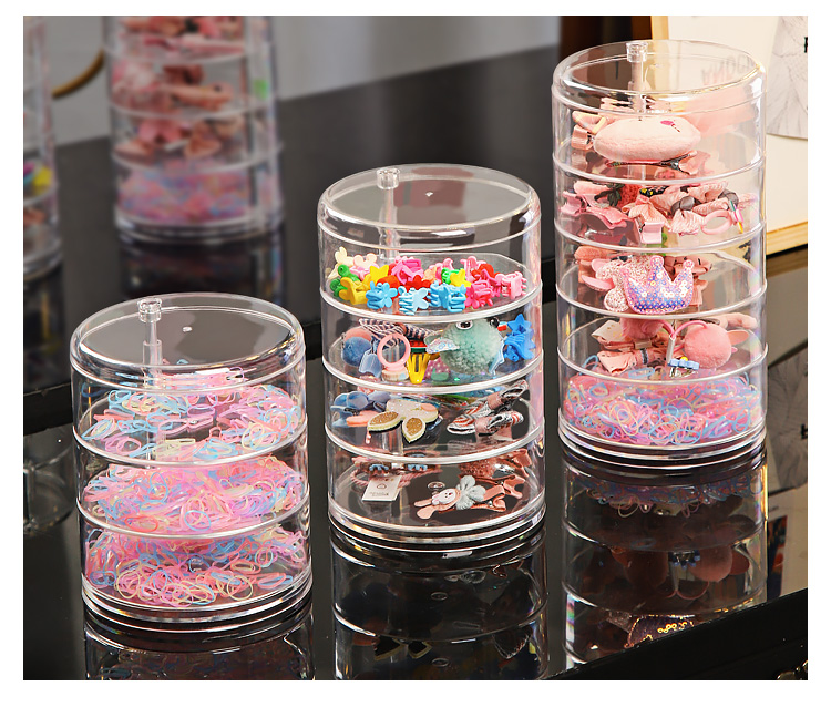 头饰发夹收纳盒儿童公主女孩卡梳妆整理可爱旋转耳钉环透明首饰盒详情8