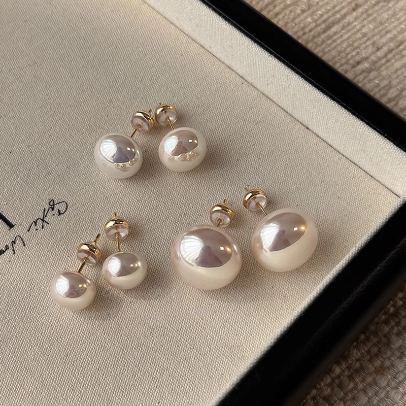 Shi Family Steamed Bun Pink Light Milk White Pearl Stud Earrings S925, pure silver needle, a niche high-end style, versatile new earrings pic 4
