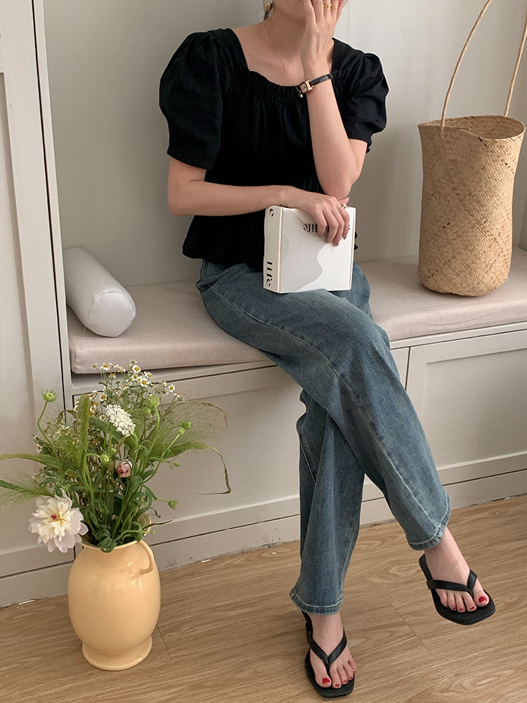 Korean chic washed cotton jeans for women 2023 summer new style narrow stretch wide-leg pants pic 29